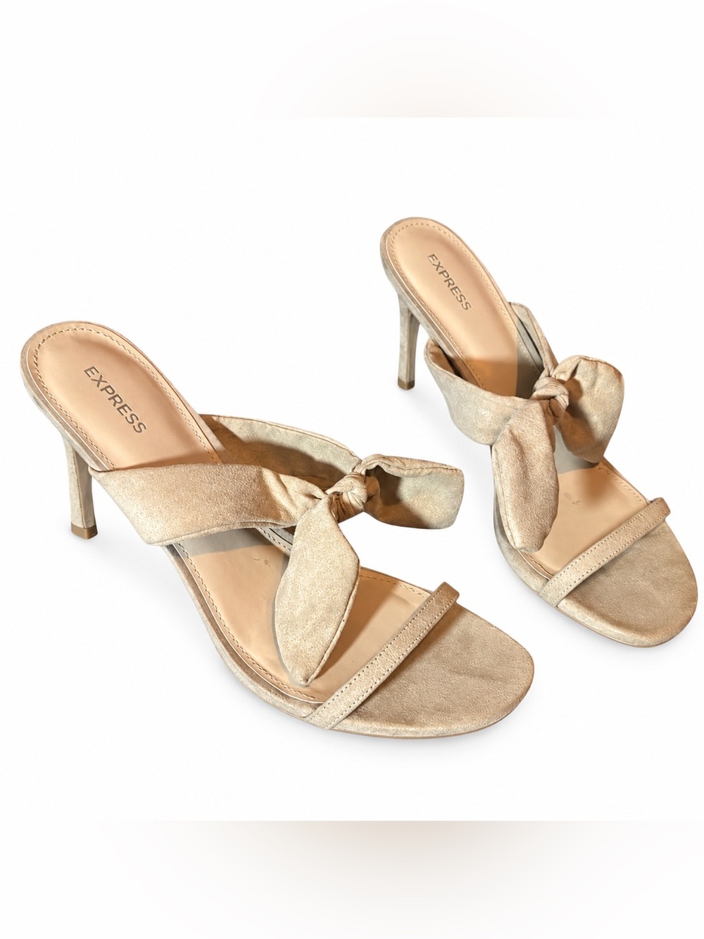 Express Tan Faux Suede Mules | Bow Tie Stiletto Heels | Women’s Size 10